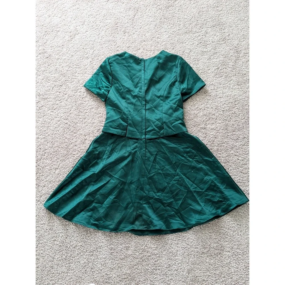 Vintage Jessica McClintock Girls Size 8 Emerald Satin Dress Accent Bows 80s 90s